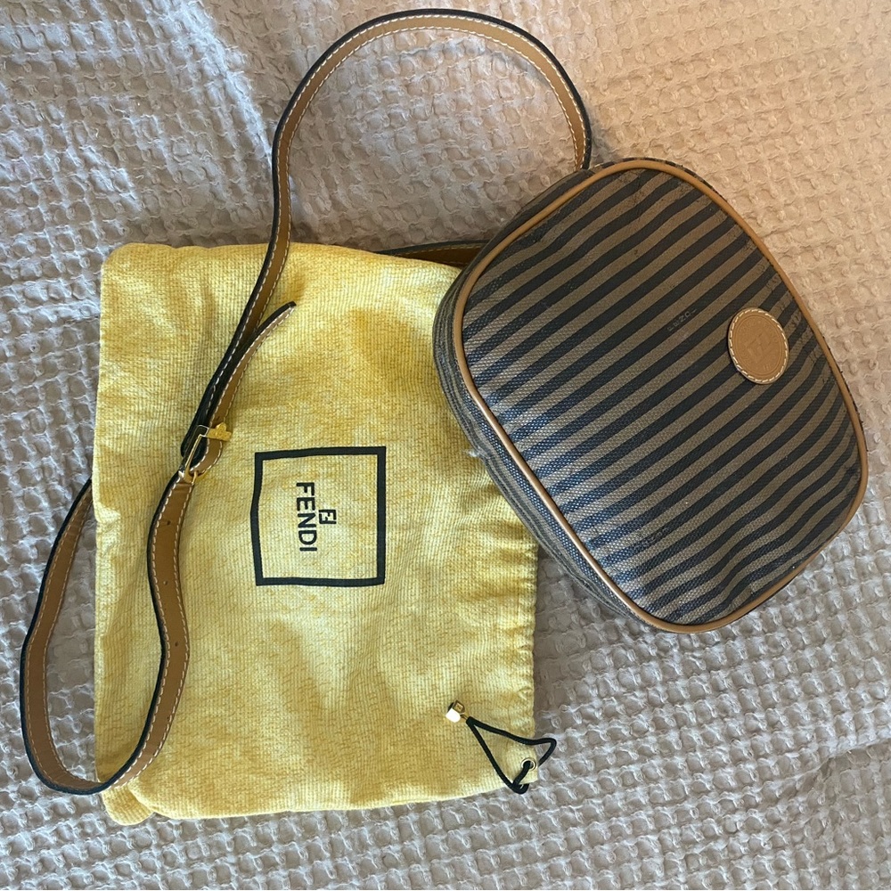 Fendi Vintage Pequin Stripe Round Crossbody Bag with Dust Bag